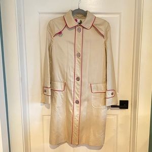 EUC COACH Trench Coat with Pink Leather Trim and Polka Dot Lining